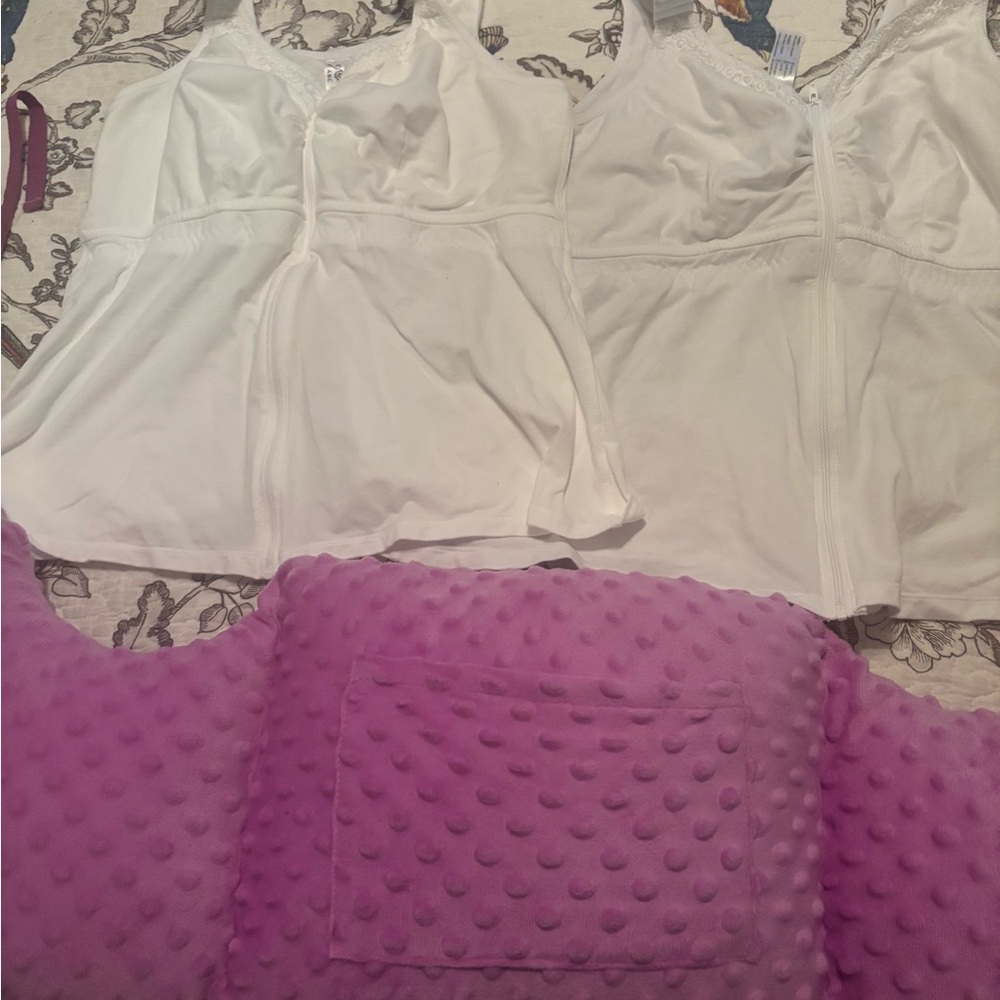 2 white breast surgery recovery bras